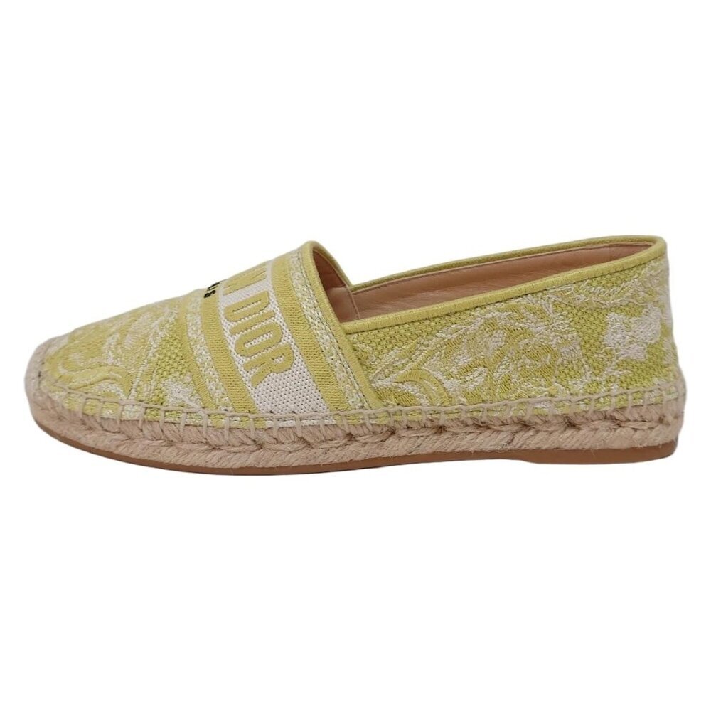 DIOR/ChristianDior -Light Green Cream Jacquard Hemp Women's Shoes 387-053125